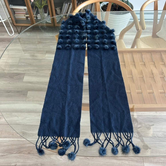 Vintage Accessories - Vintage Wool Scarf with Fur Pom-Pom